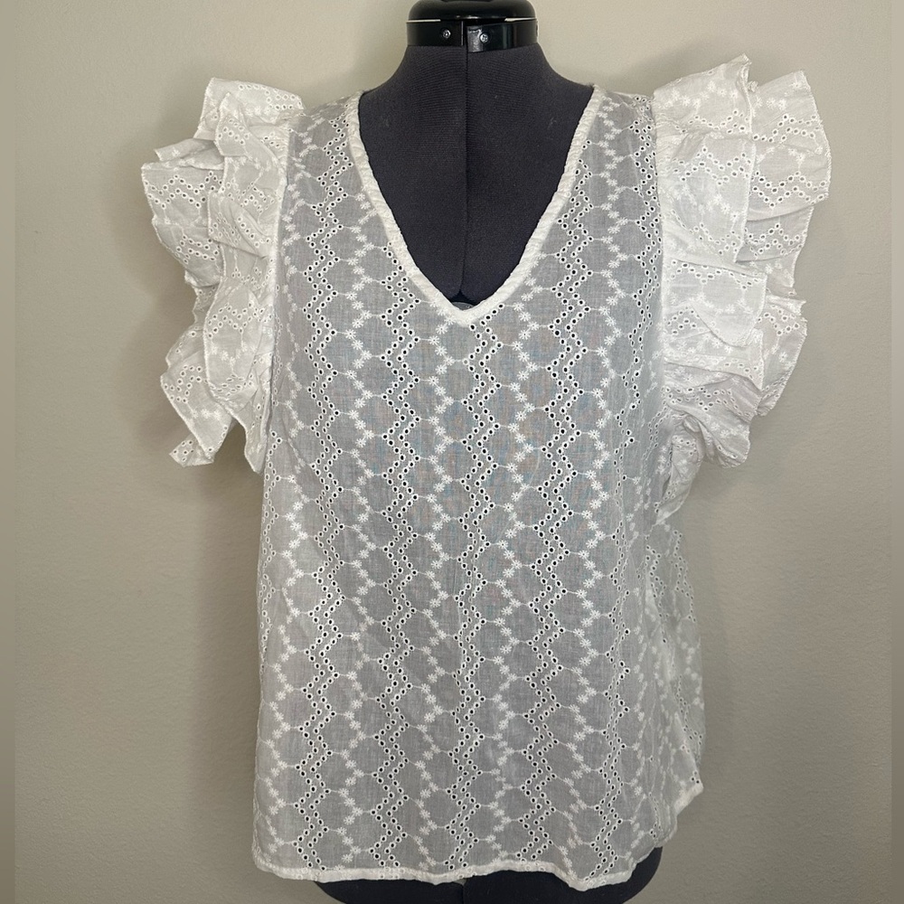 New Molly Braken White Eyelet Blouse Size L
